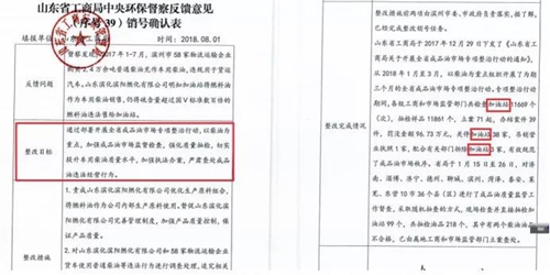 2018年11月1日，中央第三生態環境保護督察組進駐山東省開展“回頭看”。通過對相關部門走訪問詢，并抽查有關企業，發現山東省物流運輸企業違規使用普通柴油或其他高硫分燃油問題依然十分突出，柴油貨車尾氣污染嚴重。  一、基本情況  《大氣污染防治法》明確，禁止向汽車和摩托車銷售普通柴油以及其他非機動車用燃料。第一輪中央環保督察反饋指出，山東省以普通柴油替代車用柴油的情況較多，濱州等地市大量物流運輸企業違規使用普通柴油，尾氣污染問題突出。  為此，山東省整改方案要求，杜絕違規使用普通柴油的情況，并明確由原省工商局負責部署推進相應整改工作。原省工商局于2018年8月1日上報山東省環境保護督察反饋意見整改工作領導小組，聲稱該問題完成整改并銷號。  二、主要問題  督察發現，原山東省工商局作為整改責任主體沒有認真履行整改職責，未就整改工作進行部署推進，整改任務目標完全落空，全省物流運輸企業違規使用普通柴油或高硫分燃油問題依然普遍存在。  （一）違規售油無人管。督察組抽查3個地市的4家煉化公司，發現這些煉化公司違規大量向物流運輸企業銷售普通柴油或其他高硫分燃油，導致這些柴油大量替代車用柴油使用，污染嚴重。2018年，東營齊潤化工有限公司將3萬余噸硫含量近2000mg/kg的常壓柴油售給物流運輸企業和加油站，墾利石化有限公司也將3萬余噸硫含量2000-3000mg/kg的燃油售給相關物流運輸企業和加油站，硫含量最高超標約300倍。2017年中央環保督察以來，山東匯豐石化集團有限公司將近40萬噸普通柴油銷往多家物流運輸企業，濰坊市昌邑石化有限公司將5萬余噸國Ⅳ和國Ⅴ的普通柴油售給物流運輸企業?，F場抽查發現，物流運輸企業多數在自身停車場內私自安裝加油裝置，將所購違規油品自用，昌邑市盛宏物流有限公司甚至違法轉售其他社會車輛。   圖1 昌邑市盛宏物流有限公司在停車場內私設加油裝置  （二）督察整改做樣子。原省工商局作為督察整改的責任主體，接受任務時服從安排，實際整改時做做樣子。督察反饋明確指出問題主要是煉化公司違法向物流運輸企業銷售普通柴油替代車用柴油使用，導致汽車尾氣污染。但原省工商局等部門整改時僅部署對加油站和成品油倉儲批發企業的檢查，沒有將煉化公司到物流運輸企業的黑色鏈條作為查處對象。整改工作指東打西，真正問題沒有觸及。另外，整改方案明確的目標是“強化日常監督管理，杜絕違規使用普通柴油”；但原省工商局擅自在銷號材料中將目標改為“針對加油站開展專項整治行動”，以此蒙混過關，虛假銷號。   圖2 原省工商局在銷號確認表上弄虛作假  （三）執法監管走過場。2017年以來，山東省各市共打擊取締非法加油點近2000家，但僅對涉案物流運輸企業進行了處罰，未能以此為線索追根溯源，對源頭煉化公司違規售油問題進行查處，煉化企業到物流運輸企業的黑色鏈條始終未被斬斷。  一些煉化企業長期游離于監管之外，缺乏對法律的敬畏。2018年8月，生態環境部調研發現中國化工集團山東昌邑石化有限公司涉嫌違法生產銷售國Ⅳ普通柴油，但在進一步調查時，企業拒絕配合，不提供相關臺賬，并臨時編造相關記錄。“回頭看”進駐后，督察組再次現場檢查，要求企業提供儲運臺賬，企業依然拒絕提供，并繼續編造謊言，提供虛假材料，性質十分惡劣。  對此，濰坊市查處不嚴不實，甚至試圖蒙混過關。在督察組兩次督導后，查處工作依然走過場，在未調度企業生產記錄和儲運臺賬等關鍵證據的情況下，即采信企業說法，甚至未調閱生產記錄就作出該企業2018年未生產銷售國Ⅳ普通柴油的結論。直到督察組再次督導、進一步明確要求后才加大查處力度，發現該企業2018年實際以燃料油名義違規銷售國Ⅳ普通柴油4萬多噸。  三、原因分析  原山東省工商局不在整改落實中下功夫，反而在整改銷號上動腦筋，表面整改，虛假整改問題突出。  山東省有關地市不敢動真碰硬，對違法銷售不合格油品的黑色鏈條整治不力，未能對油品來源追根溯源，未對煉化企業的違法行為依法查處。